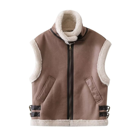 Women Vest Stitching Vest Fashion Faux Fur